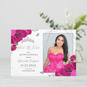 Invitación Fuchsia y Silver Quinceañera Salven la foto