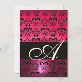 Invitación FUCIA ROSA NEGRO MONOGRAMA DAMASCO ,blanco brilla