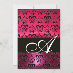 Invitación FUCIA ROSA NEGRO  MONOGRAMA DAMASCO ,blanco brilla