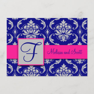 Invitación Fucsia Azul Marino Plateado Damascado Salva la Fec