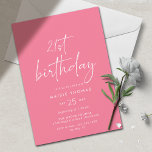 Invitación Fucsia brillante | Brillante y colorida Girly 21º<br><div class="desc">Vibrantes invitaciones para fiestas de 21 años de mujeres de color rosa con el texto de "21 años" escrito a mano. Fuente blanca sobre un fondo rosa claro. Moderno y alegre.</div>