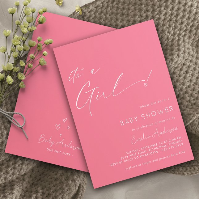 Invitación Fucsia brillante | Corazón lindo Es un Baby Shower (Subido por el creador)