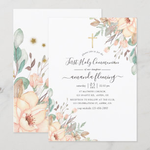 Invitación Fucsia Floral Primera Comunión Niña