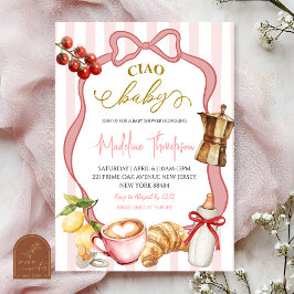 Invitación Fucsia Rosa Coquette Rayas Italia Ciao Baby Shower