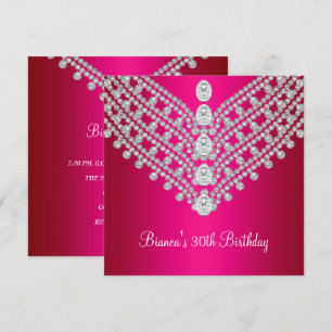 Invitación Fucsia Rosa Diamante Blanco Joya Cumpleaños 30