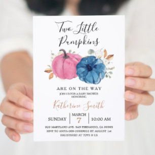 Invitación Fucsia y Azul Marino Dos Pequeñas Calabazas Baby S