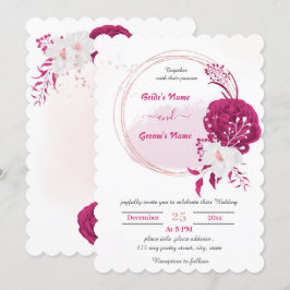 Invitación fucsia y boda de guirnaldas florales blancas
