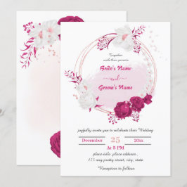 Invitación fucsia y boda de guirnaldas florales blancas