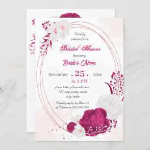 Invitación fucsia y ducha de matrimonio floral blanca