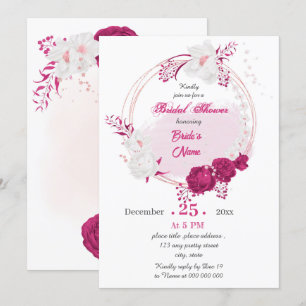 Invitación fucsia y ducha de novia floral blanca