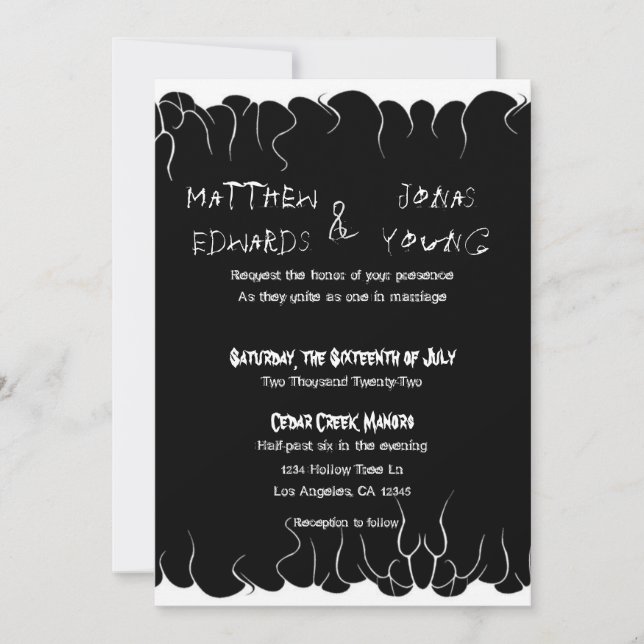 Invitación Fuego blanco y negro (Anverso)