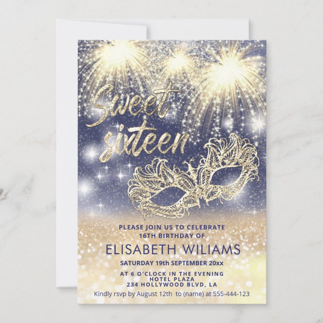 Invitación Fuego de Guay Masquerade purpurinoso encantador os (Anverso)