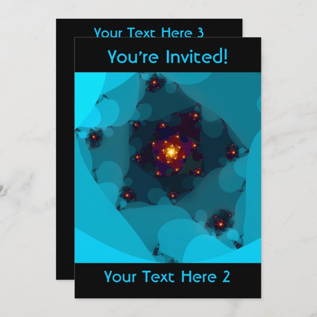 Invitación Fuego De Hielo. Arte fractal azul. (Anverso / Reverso)