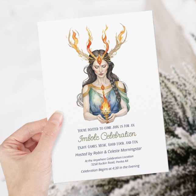 Invitación Fuego de invierno de la Diosa Horneada Imbólica de (Wiccan Imbolc Horned Goddess Winter Fire Invitation)