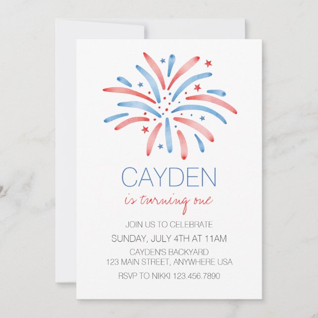 Invitación Fuegos artificiales 4 de julio (Anverso)