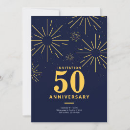Invitación Fuegos artificiales azules y amarillos oscuros 50