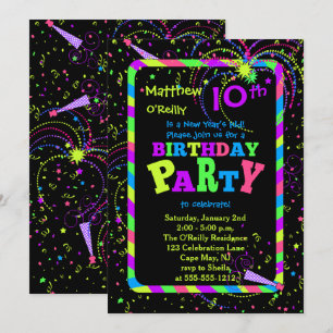 Invitación Fuegos artificiales Confetti Fiesta de cumpleaños
