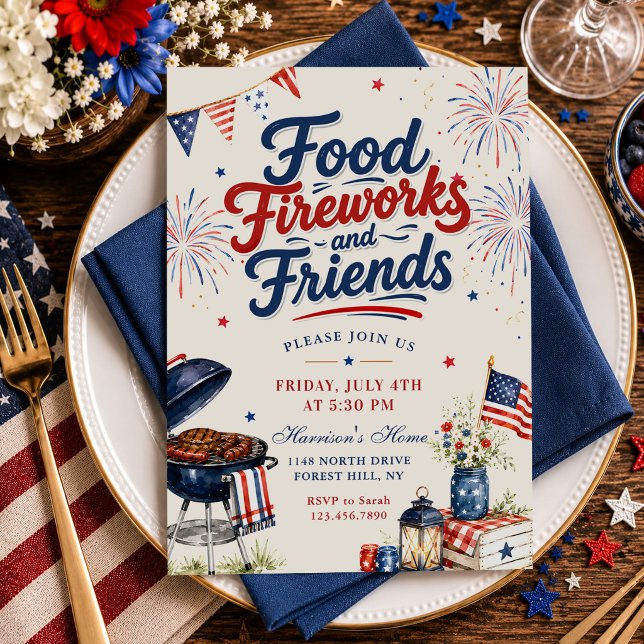 Invitación Fuegos Artificiales de Comida y Amigos BBQ 4 de Ju (Subido por el creador)