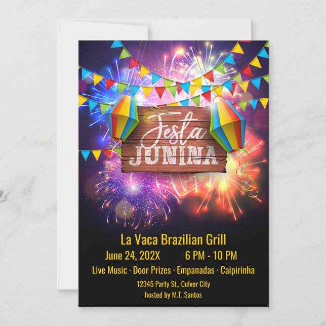 Invitación Fuegos artificiales de Festa Junina (Anverso)