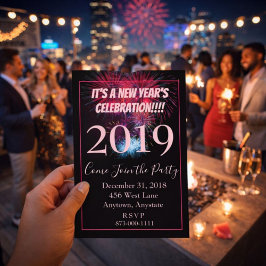 Invitación Fuegos artificiales de la fiesta de año nuevo
