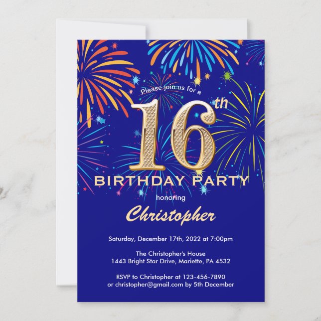 Invitación Fuegos artificiales de la marina de cumpleaños 16  (Anverso)