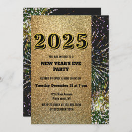 Invitación Fuegos artificiales de Oro de Año Nuevo 2025 del p