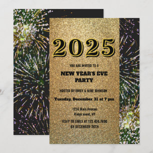 Invitación Fuegos artificiales de Oro de Año Nuevo 2025 del p