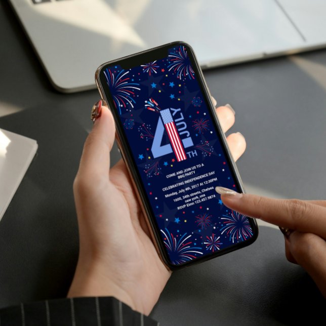 Invitación Fuegos artificiales del 4 de julio, Día de la Inde (Independence Day 4th of July party fireworks party BBQ )