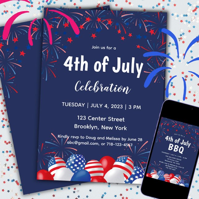 Invitación Fuegos Artificiales del 4 de Julio Fiesta Azul Mod (Subido por el creador)