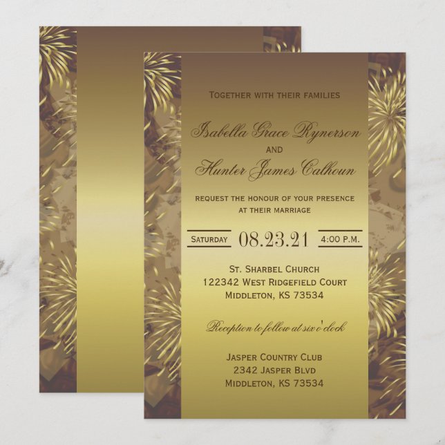 Invitación Fuegos artificiales del Boda Dorado (Anverso / Reverso)