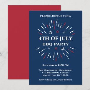 Invitación Fuegos artificiales Del Fiesta BBQ Fun Red White B