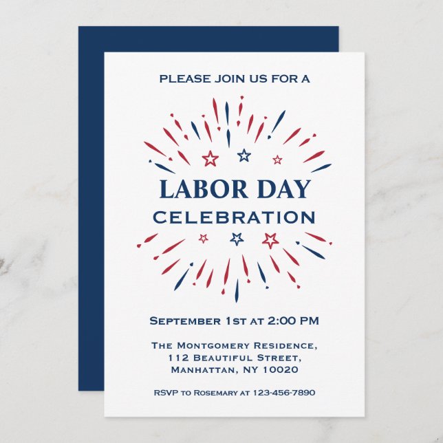 Invitación Fuegos Artificiales Divertidos Celebración del Día (Anverso / Reverso)