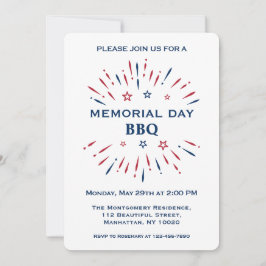 Invitación Fuegos Artificiales Divertidos Rojo Blanco Azul Dí