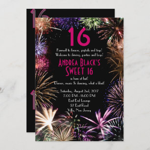 Invitación Fuegos artificiales dulces 16 cumpleaños