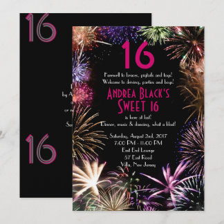 Invitación Fuegos artificiales dulces 16 cumpleaños