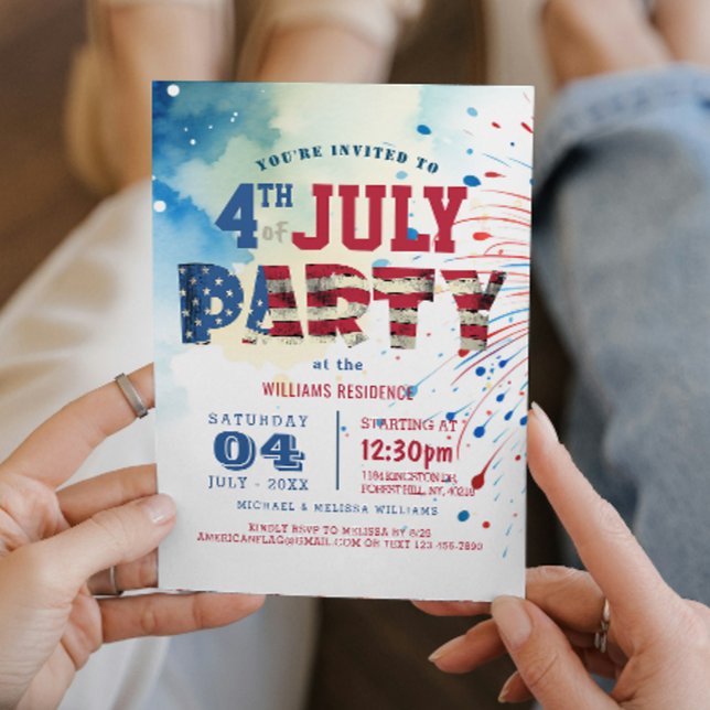 Invitación Fuegos artificiales elegante Fiesta del 4 de julio (Subido por el creador)