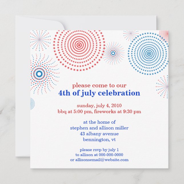 Invitación Fuegos artificiales en el cuarto fiesta (Anverso)