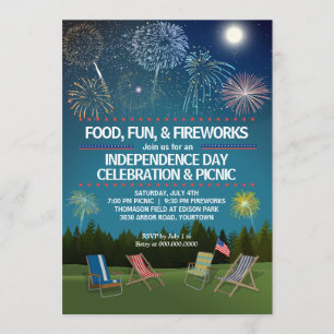 Invitación Fuegos artificiales fiesta al aire libre del Día