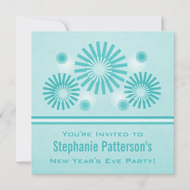 Invitación Fuegos artificiales invitan a Nochevieja, Verde az (Anverso)