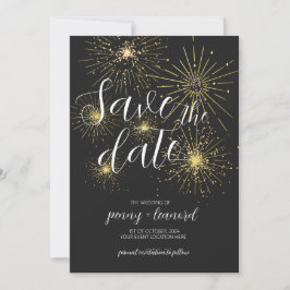 Invitación Fuegos artificiales minimalistas de oro salvan la 