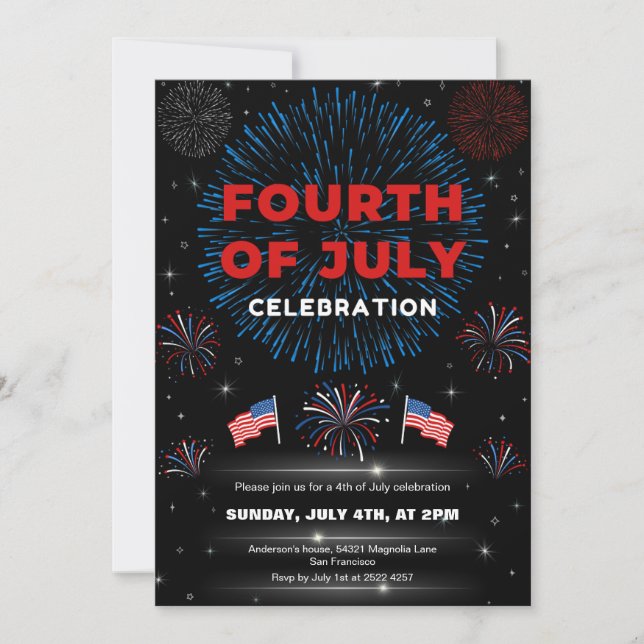 Invitación Fuegos artificiales Patrióticos 4 de julio (Anverso)