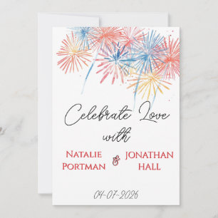 Invitación Fuegos Artificiales Patrióticos Elegantes   Boda d