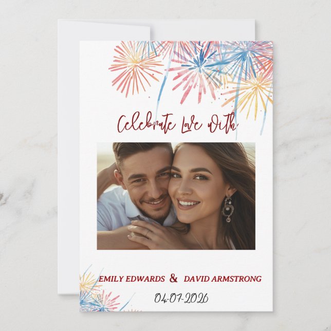 Invitación Fuegos Artificiales Patrióticos Elegantes | Boda d (Anverso)