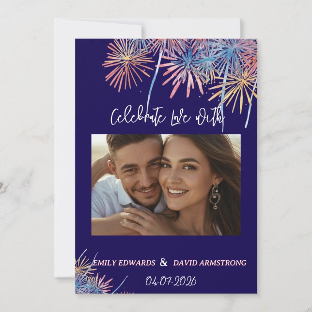 Invitación Fuegos Artificiales Patrióticos Elegantes | Boda d (Anverso)