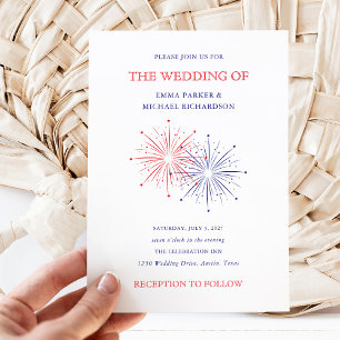 Invitación Fuegos Artificiales Patrióticos Elegantes   Boda d