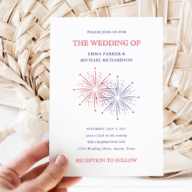 Invitación Fuegos Artificiales Patrióticos Elegantes | Boda d (Subido por el creador)