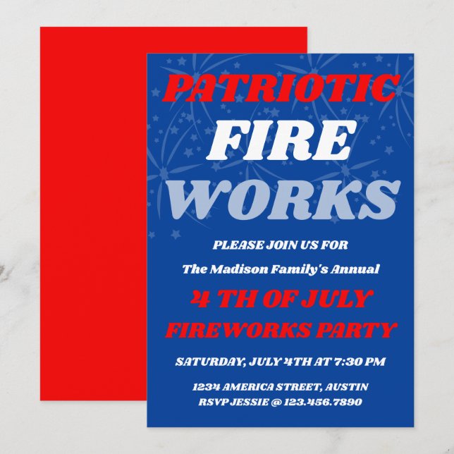 Invitación Fuegos Artificiales Patrióticos | Fiesta de Verano (Anverso / Reverso)