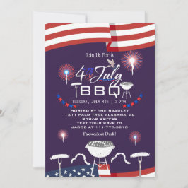 Invitación Fuegos artificiales patrióticos rojos y azules 4 d