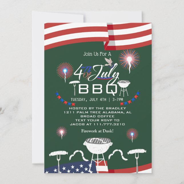 Invitación Fuegos artificiales patrióticos rojos y azules 4 d (Anverso)