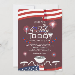 Invitación Fuegos artificiales patrióticos rojos y azules 4 d